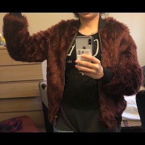 Burgundy fur coat- size small by Say What?